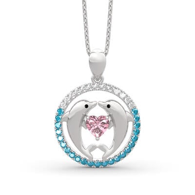 Jeulia Two Dancing Dolphins Heart Cut Sterling Silver Necklace