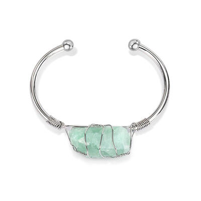 Jeulia "Energy & Health" Irregular Natural Fluorite Open Bangle Bracelet
