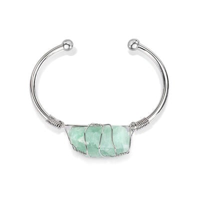 Jeulia "Energy & Health" Irregular Natural Fluorite Open Bangle Bracelet