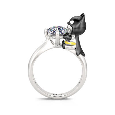 Jeulia Hug Me "Dark Knight" Anime Ring Round Cut Sterling Silver