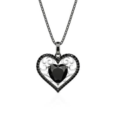 Jeulia Fashion Vine Black Heart Necklace Sterling Silver