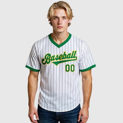 オーダーメイド可能 グリーンピンストライプ チーム名 背番号 胸番号入り 名前 ロゴ 野球Tシャツ