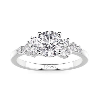 Jeulia Cluster Round Cut Engagement Ring With Side Stones
