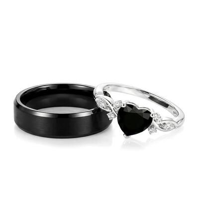 Jeulia Classic Black Heart Couple's Ring Set