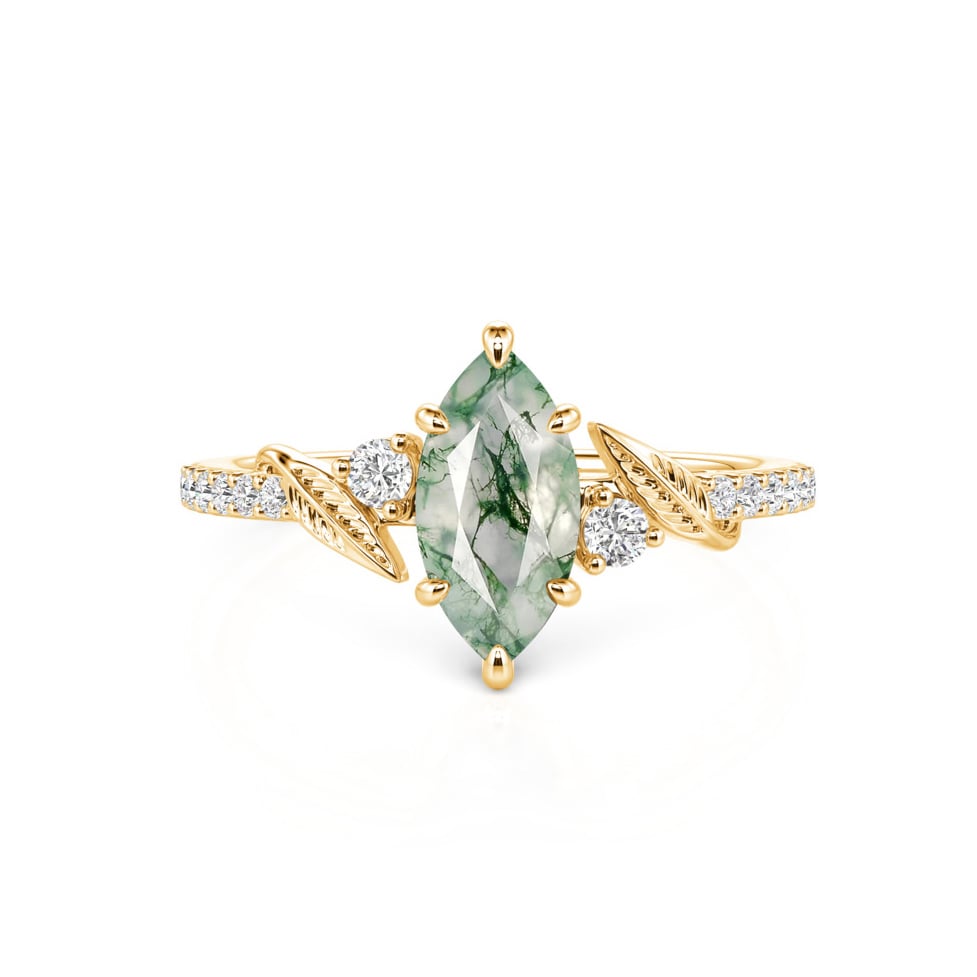 Jeulia Gold Leaf Marquise Moss Agate Ring for Women