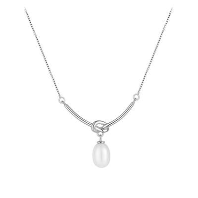 Jeulia Simple Knot Design Pearl Sterling Silver Necklace