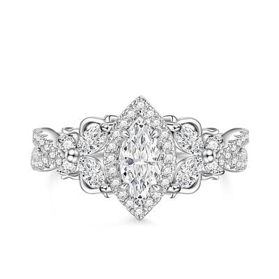 Jeulia 「フライ・トゥ・ユー」バタフライヘイローマーキスカットツイストスターリングシルバーエンゲージメントリング