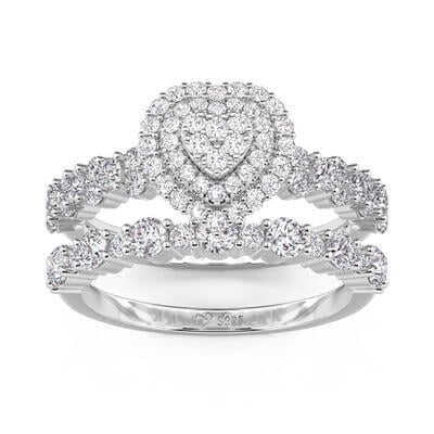 Jeulia Double Halo Heart Engagement Ring Set Sterling Silver