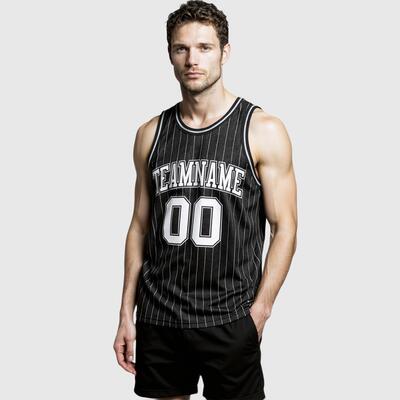 Pinstripe Black Basketball Jersey - Authentic Craft, Custom Stripes, Breathable Panels