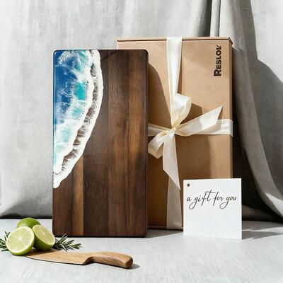 Unique Ocean Wave Resin Wood Rectangular Cutting Board | Reslol