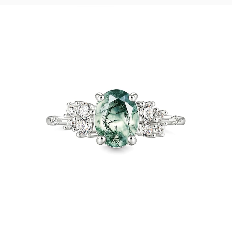 Jeulia Olivetta Cluster Oval Moss Agate Engagement Ring