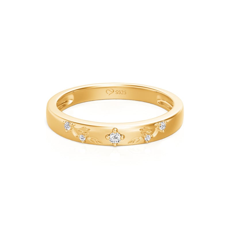Jeulia Gold Vine Leaf Engraved Round Cut Promise Ring for Men