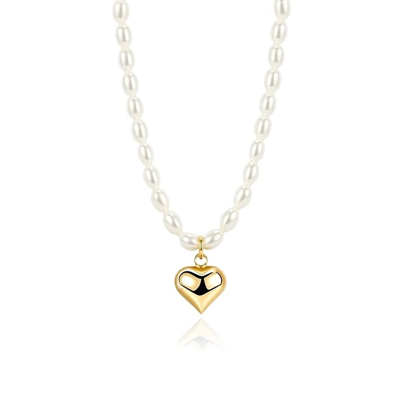 Jeulia "Ethereal Beauty" Heart Pendant "Andy" Style White Pearl Necklace