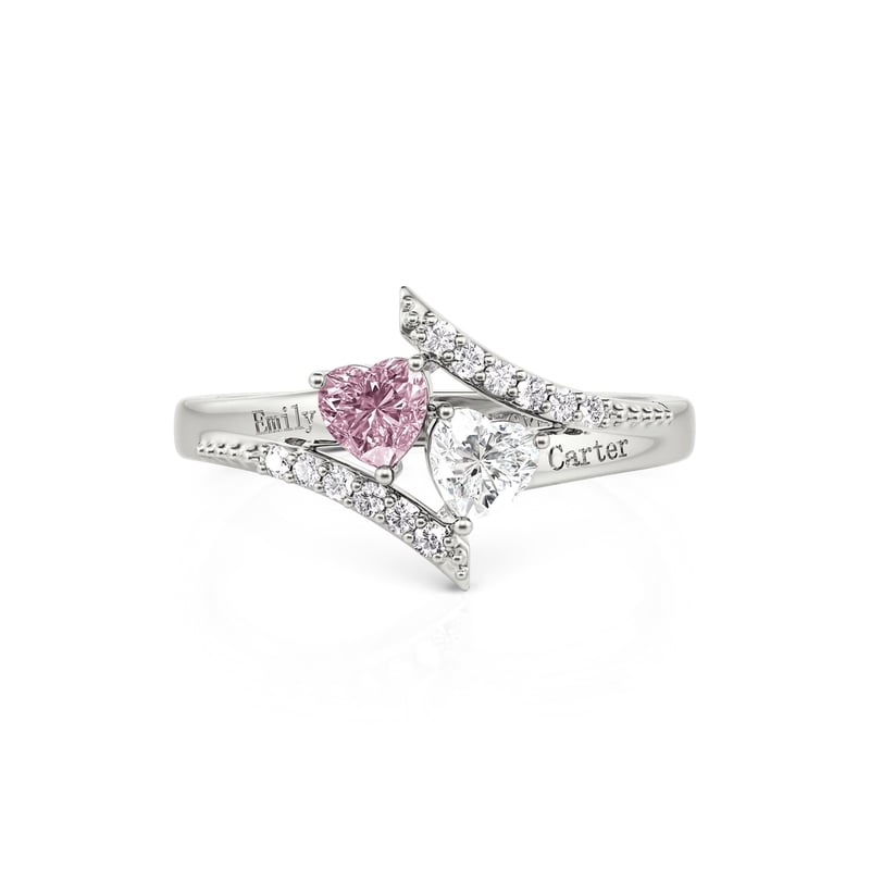 Jeulia Anillo de Compromiso Personalizado Corazón a Corazón Con Piedra de Nacimiento y Grabado