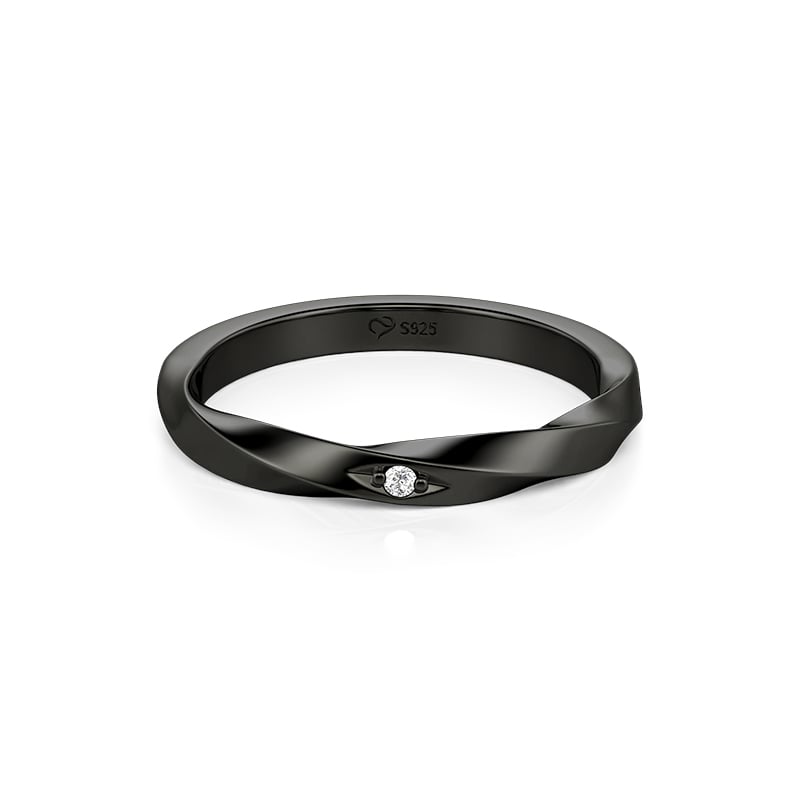 Jeulia Minimalist Twist Black Wedding Band with Stone for Men