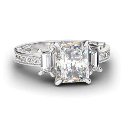 Jeulia Vintage Three Stone Radiant Cut Sterling Silver Ring