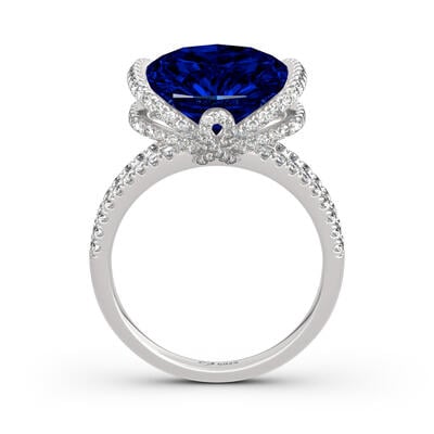 Jeulia Anillo de plata de ley de talla cojín con diseño de halo único