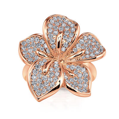 Jeulia "Blooming Flower" Rose Gold Tone Sterling Silver Ring