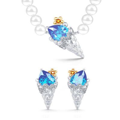 Jeulia "Take a Bite" Cultured Pearl Sterling Silver Jewelry Set