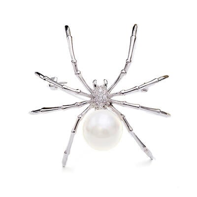 Jeulia Broche Araña con Diseño de Cobre Perla Blanca