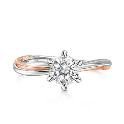 Jeulia Anillo de Compromiso de Plata Esterlina de Corte Redondo de Dos Tonos