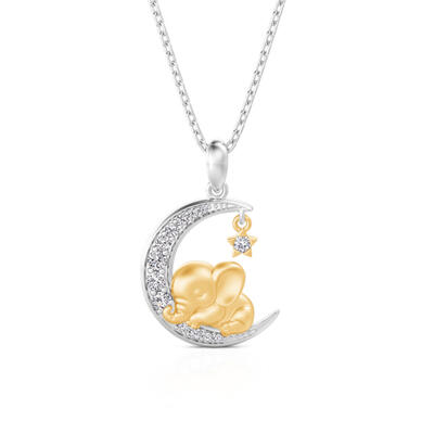 Jeulia Luna Astra Custom Birthstone Elephant Moon and Star Necklace