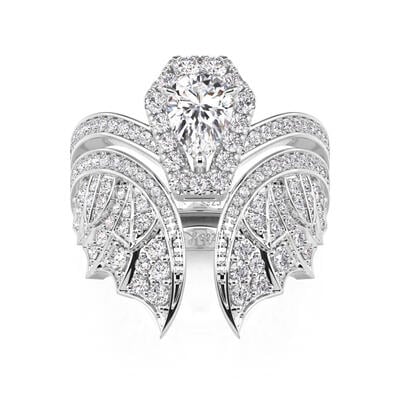 Jeulia Bat Coffin Unique Engagement Ring Set Sterling Silver
