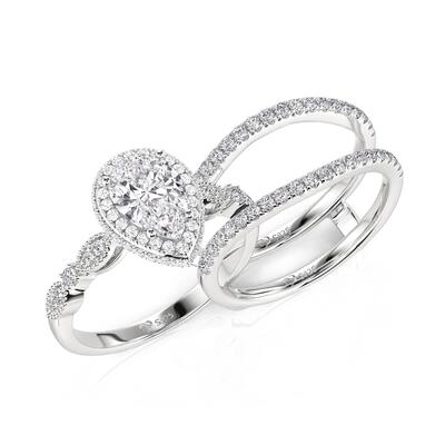 Jeulia Pear Cut Halo Engagement Ring Set Sterling Silver