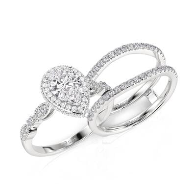 Jeulia Pear Cut Halo Engagement Ring Set Sterling Silver