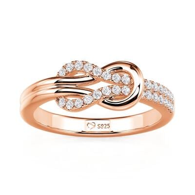 Jeulia Anillo de plata de ley con diseño de nudo color rosa