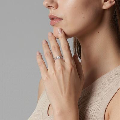 "Light up My Heart" Cushion Cut Side Stone Engagement Ring