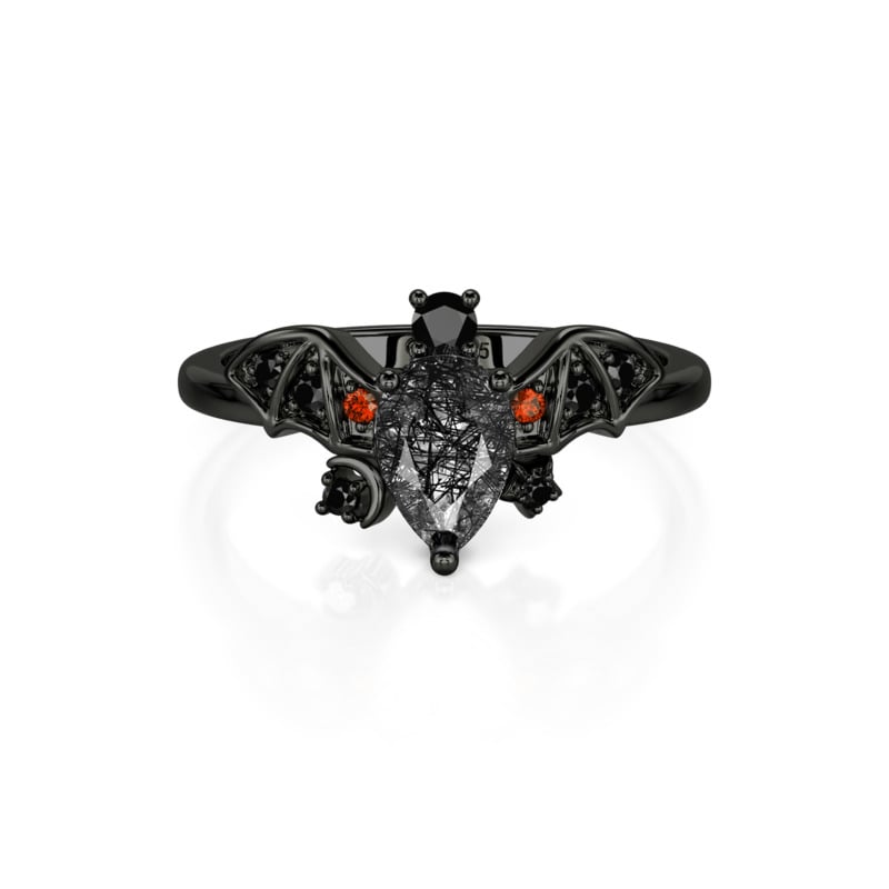 Jeulia Gothic Bat Pear Cut Black Rutilated Quartz Ring