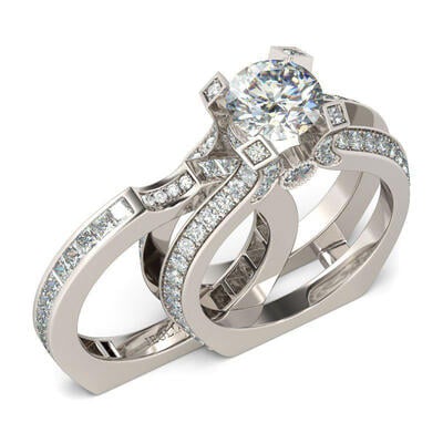 Jeulia Conjunto De Anillos Intercambiables De Talla Redonda En Plata De Ley