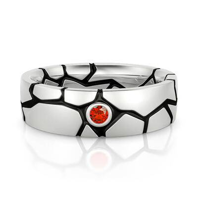 Jeulia Cracked Design Red Stone Sterling Silver Men's Band