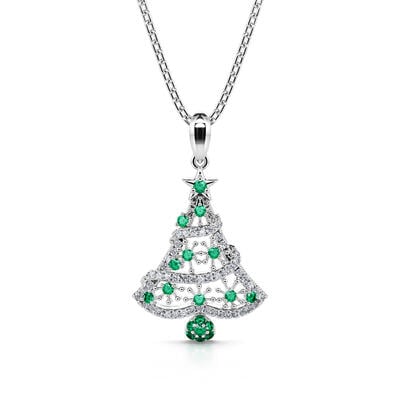 Jeulia "Happy Christmas" Christmas Tree Sterling Silver Necklace