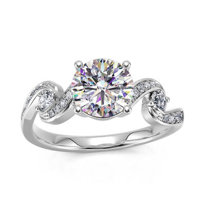 Jeulia Three Stone Round Cut Sterling Silver Ring