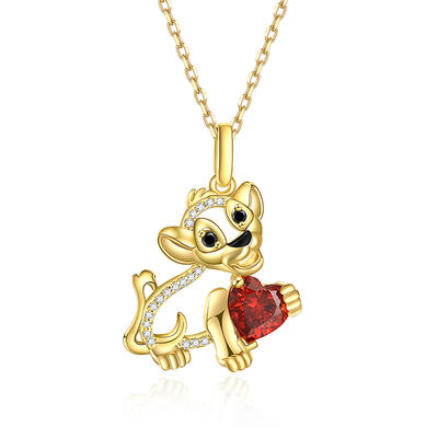 Jeulia Hug Me Cartoon Lion Custom Birthstone Heart Necklace Sterling Silver