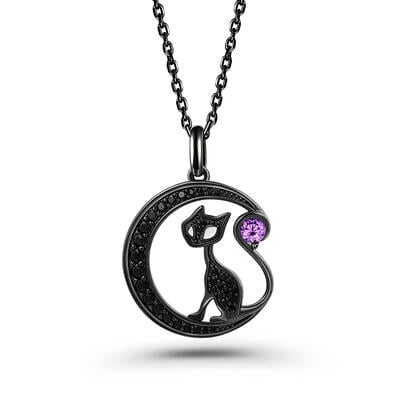 Jeulia "Black Cat on the Moon"Custom Birthstone Necklace
