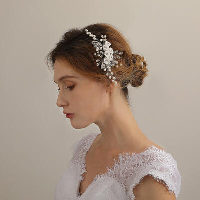 Jeulia White Flower Hair Comb Silver Tone Pearl Crystle Headpiece