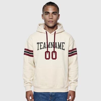 Custom Stitched Cream Football Pullover Sweatshirt Hoodie Breathable Comfortable Custom Team Name & Chosen Number