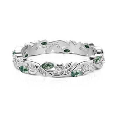 Jeulia Curled Leaf Twist Moss Agate Wedding Ring for Women