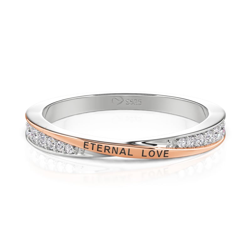 Jeulia Two Tone Twist Engraved Women's Wedding Band