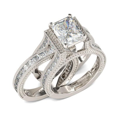 Jeulia Classic Radiant Cut Sterling Silver Ring Set