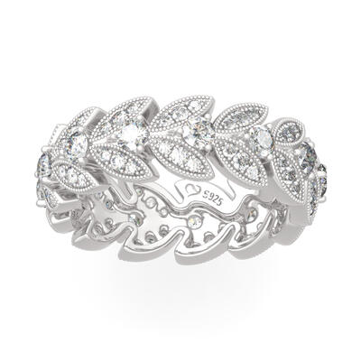 Jeulia "Ears of Wheat" Round Cut Sterling Silver Women's Band