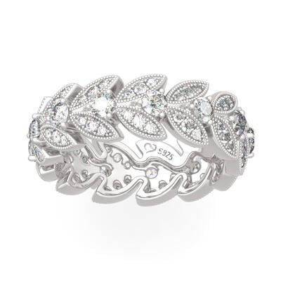 Jeulia "Ears of Wheat" Round Cut Sterling Silver Women's Band