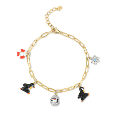 Jeulia "Vacation" Penguin Family Enamel Sterling Silver Bracelet