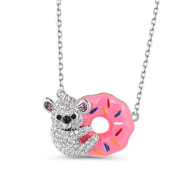 Jeulia "Dream Time" Koala Bear and Donut Enamel Sterling Silver Necklace
