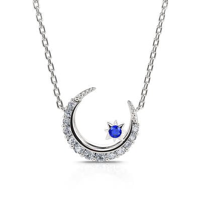 Jeulia Crescent Moon & Star Sterling Silver Necklace