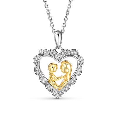 Jeulia "Love Is a Great Fire" Mother & Baby Heart Sterling Silver Necklace