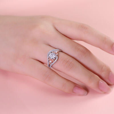 Jeulia Floral Design Round Cut Sterling Silver Ring Set